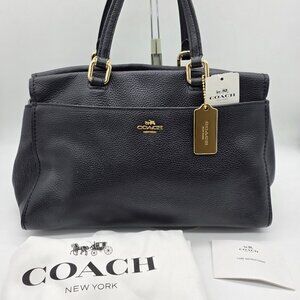 Coach 21346 Black Fulton Satchel Pebbled Leather Purse Bag Zipper Pockets Nice